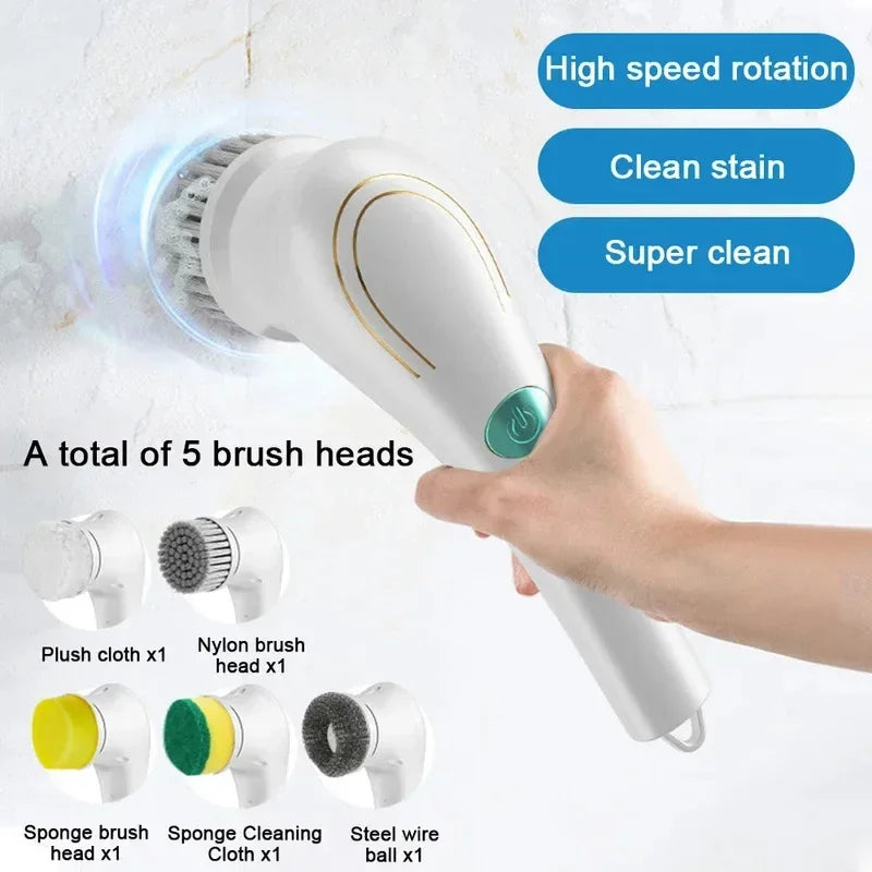 Homefish Five in One Multifunctional Electric Cleaning Brush for Bathroom Washing and Kitchen Cleaning Tools