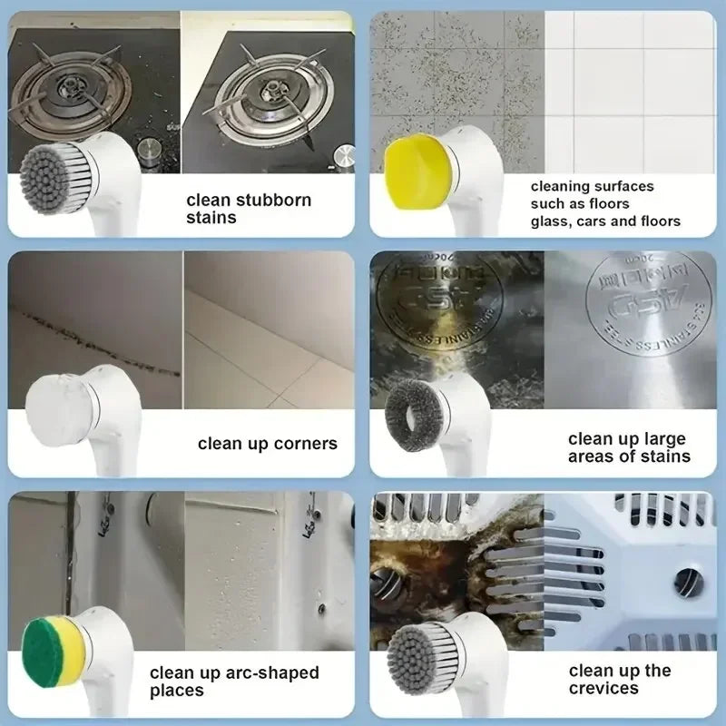 Homefish Five in One Multifunctional Electric Cleaning Brush for Bathroom Washing and Kitchen Cleaning Tools